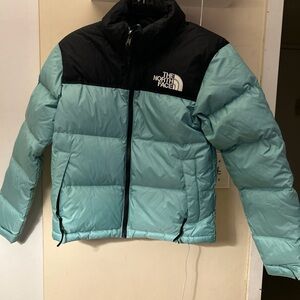 The North Face Black and Teal Puffer Jacket